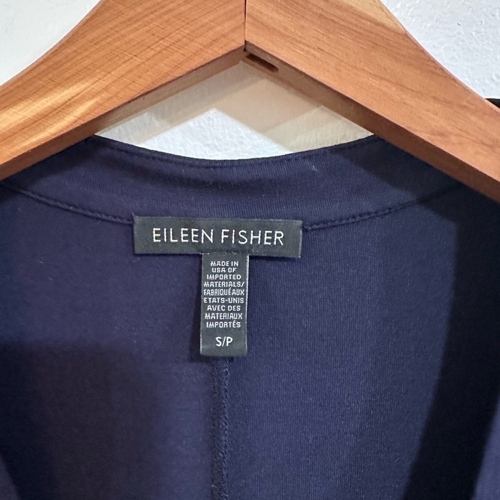 Eileen Fisher Long Open Button Down Cardigan Pockets Navy Tencel Size Small - Picture 4 of 5